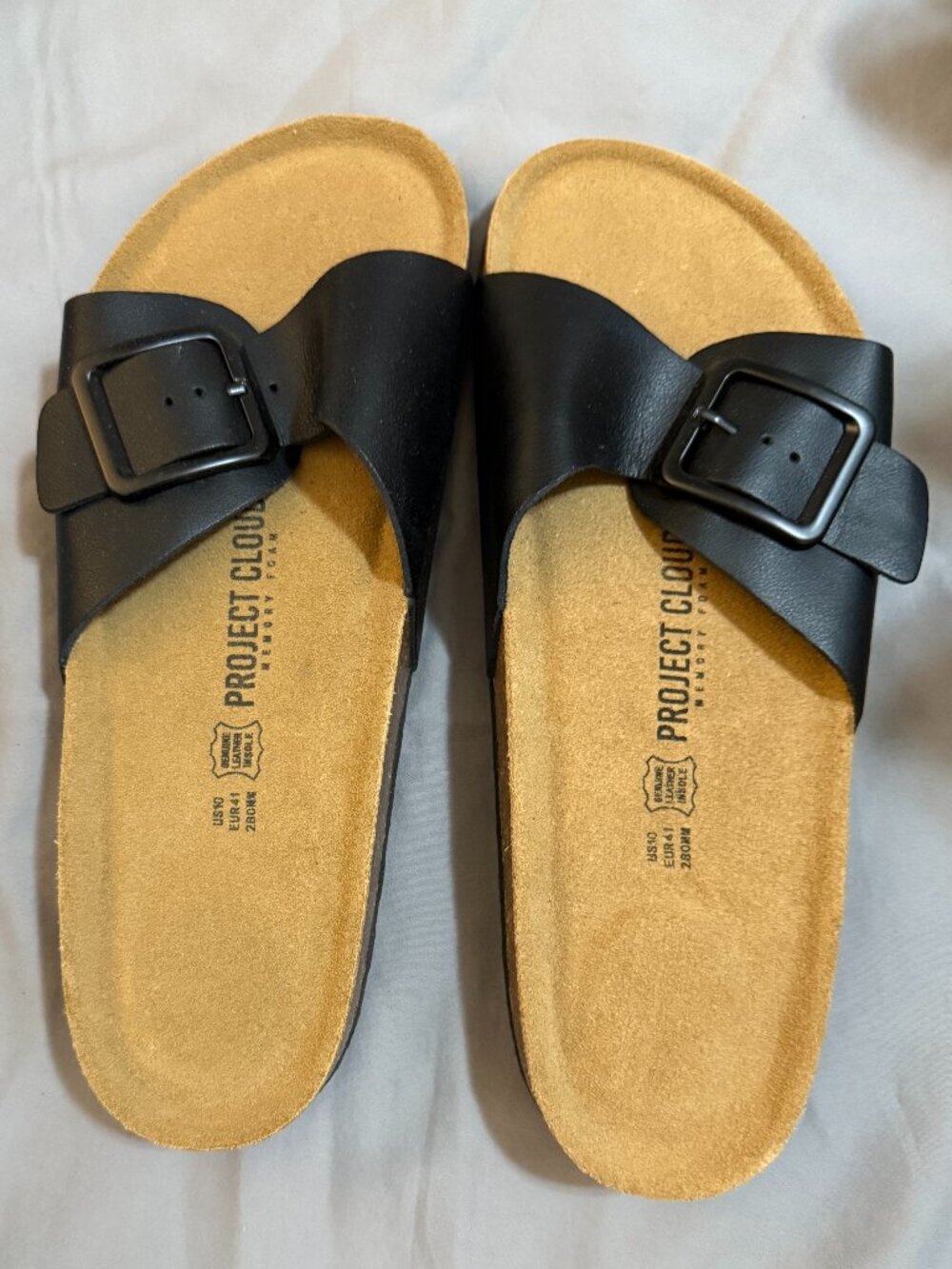 Project Cloud Black Buckle Slide Sandals Size 10 Recovery Foam Footbed SKU077